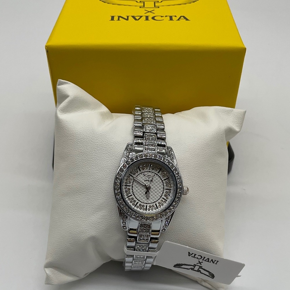 Invicta Wildflower I Womens 32mm Silver Tone Crystal Encrusted Watch New in Box